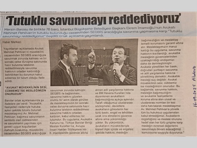 Barolar ortak açıklama yaptı: "Tutuklu savunmayı reddediyoruz !"