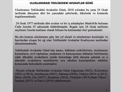 ULUSLARARASI TEHLİKEDEKİ AVUKATLAR GÜNÜ