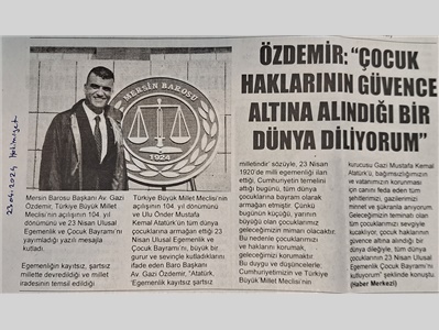 BARO BAŞKANIMIZDAN 23 NİSAN MESAJI