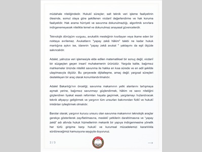 BAROLAR ORTAK AÇIKLAMA YAPTI: " SAVUNMA HAKKI YAPAY ZEKAYA DEVREDİLEMEZ"