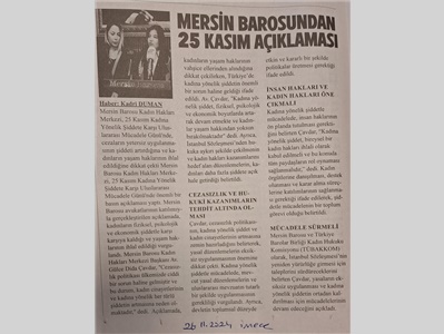 25 Kasım Kadına Yönelik Şiddete Karşı Uluslararası Mücadele Günü Basın Açıklaması