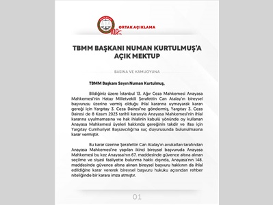 BARO BAŞKANLARIMIZDAN, TBMM BAŞKANI SAYIN NUMAN KURTULMUŞ'A AÇIK MEKTUP