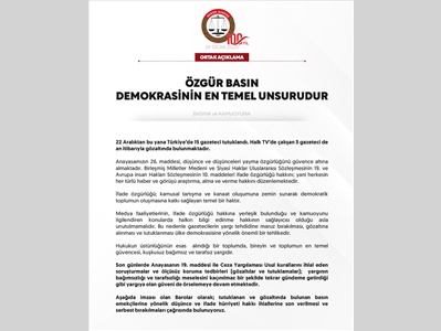 BAROLAR ORTAK AÇIKLAMA YAPTI: "ÖZGÜR BASIN DEMOKRASİNİN EN TEMEL UNSURUDUR."