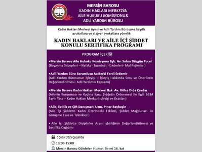 KADIN HAKLARI VE AİLE İÇİ ŞİDDET KONULU SERTİFİKA PROGRAMI