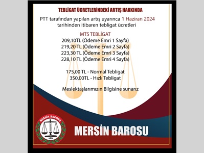 TEBLİGAT ÜCRETLERİNDEKİ ARTIŞ