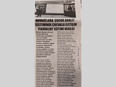 Avukatlara, "Çocuk Adalet Sisteminde Çocukla İletişim Teknikleri" eğitimi verildi
