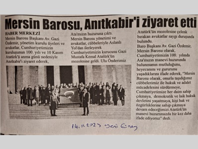 Mersin Barosu Ata'mızın huzuruna çıktı