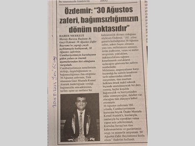 Başkanımızdan 30 Ağustos Zafer Bayramı Mesajı