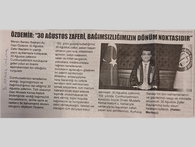 Başkanımızdan 30 Ağustos Zafer Bayramı Mesajı