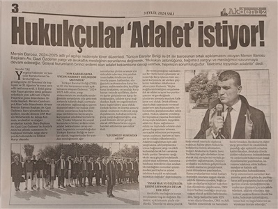 MERSİN BAROSU 2024-2025 ADLİ YIL AÇILIŞ TÖRENİ DÜZENLEDİ