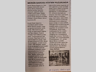Mersin Barosu Ata'nın huzurunda