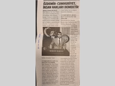 Baro Başkanımızdan 29 Ekim Cumhuriyet Bayramı mesajı