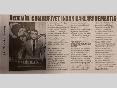 Baro Başkanımızdan 29 Ekim Cumhuriyet Bayramı mesajı