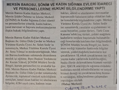 Kadın Hakları Merkezimiz, ŞÖNİM ve Kadın Sığınma Evi yöneticilerini hukuki konularda bilgilendirdi