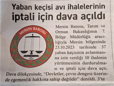 Mersin Barosu 37 yaban keçisi ihalesinin iptali için dava açtı