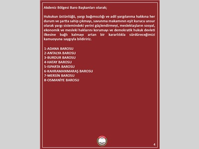 18-19 EKİM 2025 AKDENİZ BÖLGE BARO BAŞKANLARI TOPLANTISI SONUÇ BİLDİRGESİ