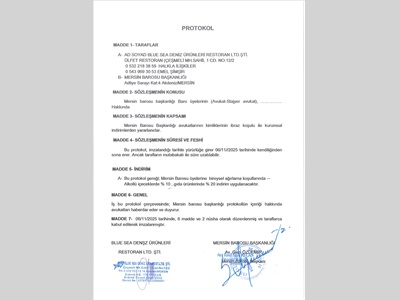 BLUE SEA DENİZ ÜRÜNLERİ RESTORAN-ÜLFET RESTORAN İLE İNDİRİM PROTOKOLÜ İMZALANDI