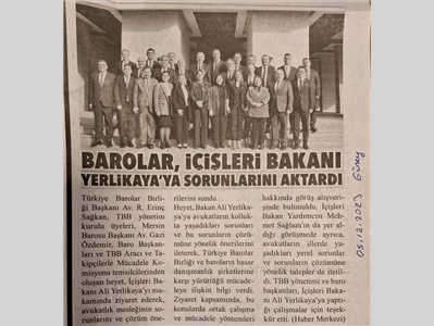 Barolar meslek sorunlarını İçişleri Bakanı Ali Yerlikaya'ya aktardı